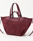 Borsa shopper in vera pelle scamosciata bordeaux - vista tre quarti