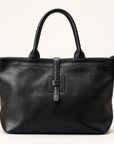 Borsa shopper in vera pelle martellata nero con doppi manici – vista frontale