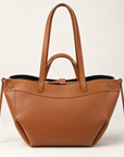 Borsa shopper in vera pelle con doppi manici colore cuoio – vista frontale