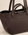 Borsa shopper in vera pelle con doppi manici colore marrone – dettaglio pelle e manici