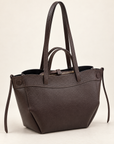 Borsa shopper in vera pelle con doppi manici colore marrone – vista tre quarti