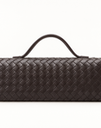 Borsa a mano in vera pelle intrecciata marrone con dettaglio dorato – retro