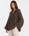 Cardigan donna misto mohair con cappuccio marrone scuro — tre-quarti con Polly 4