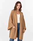 Cardigan lungo donna con tasche camel dettaglio