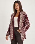 Cardigan donna paisley con frange bordò con Polly 4 – tre-quarti