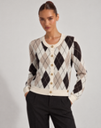 Cardigan donna a rombi beige con bottoni dorati, Polly 6, foto 2