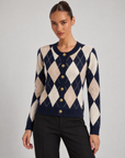 Cardigan donna a rombi blu con bottoni dorati, Polly 6, foto 2