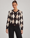 Cardigan donna a rombi marrone con bottoni dorati, Polly 6, foto 1