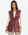 Cardigan gilet donna effetto pelle Bordeaux con Polly 4 - dettaglio