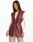 Cardigan gilet donna effetto pelle Bordeaux con Polly 4 - tre-quarti