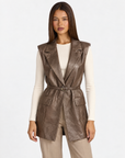 Cardigan gilet donna effetto pelle Marrone con Polly 4 - frontale