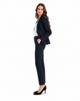 Pantalone donna gessato blu a sigaretta con blazer coordinato, vista laterale