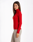 Dolcevita donna basic tinta unita con Polly 4 - Rosso vista tre quarti