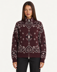 Felpa donna paisley bordeaux con zip e collo alto – vista frontale su Polly 4