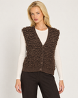 Gilet donna marrone in maglia ad anelli con scollo a V, Polly 7 - dettaglio della parte superiore