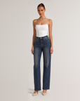 Jeans straight fit blu DS69 indossato, vista frontale