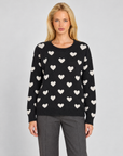 Maglia donna con cuori nero indossata da Polly 7 — vista frontale