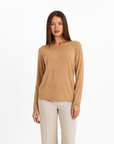 Maglia donna in cotone e lana con Polly 4 - Camel vista frontale