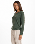 Maglia donna in cotone e lana con Polly 4 - Verde vista tre quarti