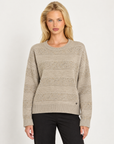 Maglia donna girocollo a fasce con dettagli luminosi Beige, Polly 7 - dettaglio parte superiore