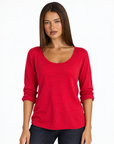 Maglia Donna in Cotone e Lana Girocollo n80 1202 Rosso con Polly 4 – primo piano frontale