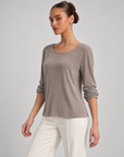 Maglia donna in cotone e lana N80 1202 — Fango — Polly 6 — vista tre quarti
