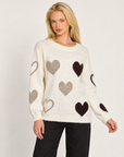 Maglia donna girocollo con cuori a contrasto Bianco, Polly 7 - vista a tre quarti, dettaglio parte superiore