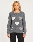 Maglia donna girocollo con cuori a contrasto Grigio, Polly 7 - vista frontale