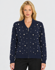 Maglia con zip dettaglio perle blu navy – Polly 7, vista frontale