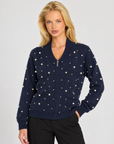 Maglia con zip dettaglio perle blu navy – Polly 7, posa tre quarti