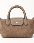 Mini borsa effetto scamosciato taupe – vista frontale