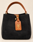 Mini borsa in vera pelle scamosciata nero con manico a contrasto – frontale