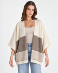Cardigan donna aperto a fasce Beige, Polly 2 — vista frontale