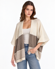 Cardigan donna aperto a fasce Beige, Polly 2 — vista a tre quarti