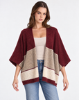 Cardigan donna aperto a fasce Bordeaux, Polly 2 — vista frontale
