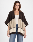 Cardigan donna aperto a fasce Marrone, Polly 2 — vista frontale