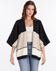 Cardigan donna aperto a fasce Nero, Polly 2 — vista frontale
