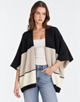 Cardigan donna aperto a fasce Nero, Polly 2 — vista a tre quarti
