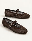 Ballerine Mary Jane in rete con strass OM 648-26 Marrone – laterale