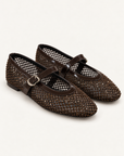 Ballerine Mary Jane in rete con strass OM 648-26 Marrone – principale