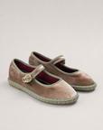 Ballerine donna in velluto kaki OM636-26, vista tre quarti