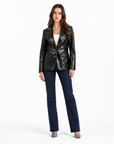 Blazer donna effetto pelle lucida nero - vista frontale