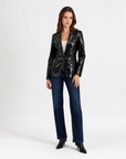Blazer donna effetto pelle lucida nero - vista tre quarti