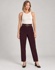 Pantaloni donna in velluto a coste bordeaux con cintura 15081, Polly 5 – vista frontale