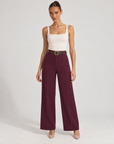 Pantaloni donna bordeaux a gamba ampia con cintura, Polly 6 – vista frontale