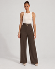 Pantaloni donna marrone a gamba ampia con cintura, Polly 6 – vista frontale