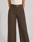 Pantaloni donna marrone a gamba ampia con cintura, Polly 6 – dettaglio vita e cintura