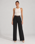 Pantaloni donna nero a gamba ampia con cintura, Polly 6 – vista frontale