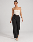 Pantaloni donna nero a gamba ampia con cintura, Polly 6 – vista di tre quarti
