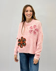 Maglione misto lana con fiori ricamati